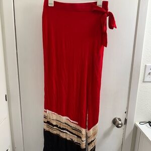 Worthington Red and Black Colorblock Maxi Skirt, Small